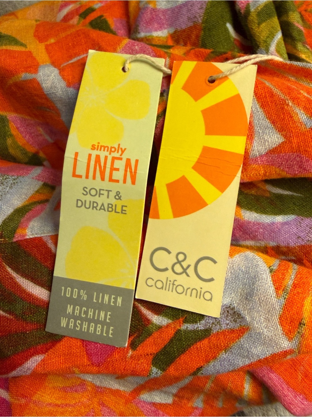 C&C California Wide Leg Pants Orange Tropical Palm Print 100% Linen NWT | Sz XL - Picture 15 of 15
